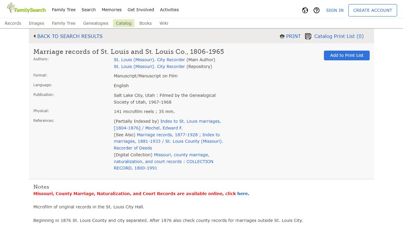 FamilySearch Catalog: Marriage records of St. Louis and St ...