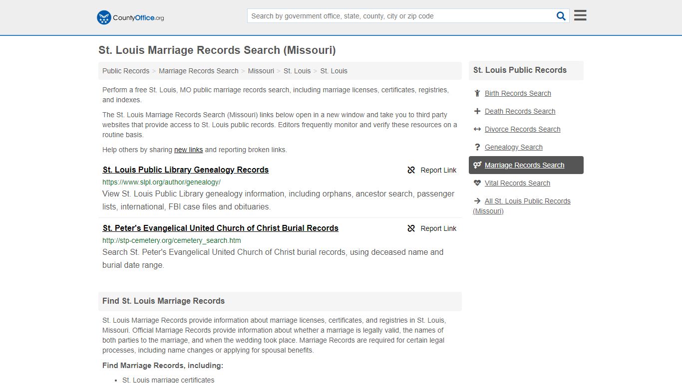 St. Louis Marriage Records Search (Missouri) - County Office