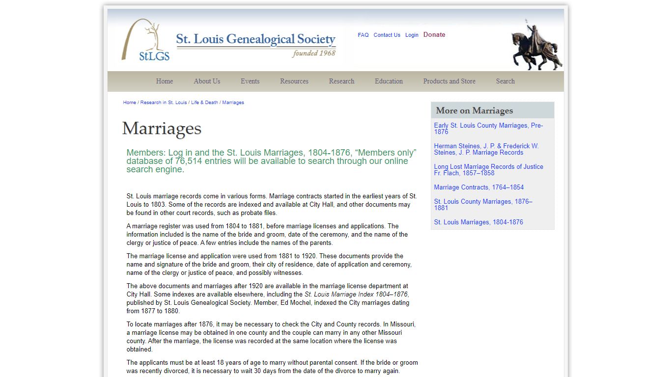 Marriages - St. Louis Genealogical Society